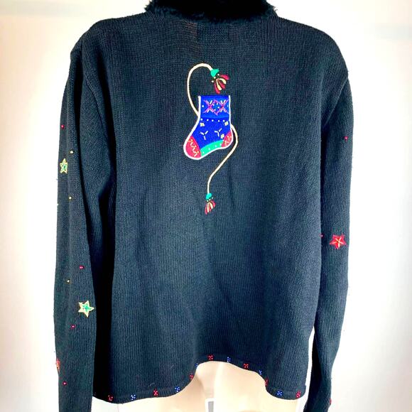 Designer Studio L Black Christmas Cardigan Pretty Sweater Zips - Picture 2 of 13